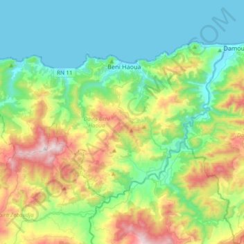 Mapa topográfico Daïra Beni Haoua, altitud, relieve