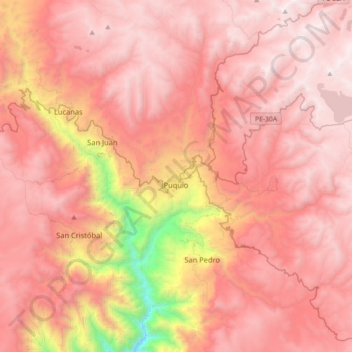 Mapa topográfico Puquio, altitud, relieve