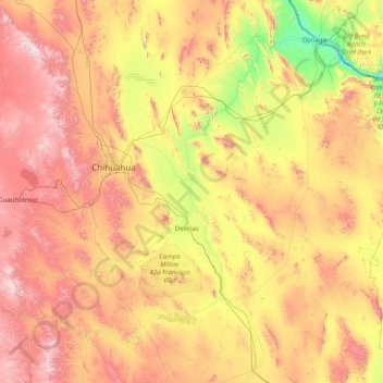 Mapa topográfico Conchos, altitud, relieve
