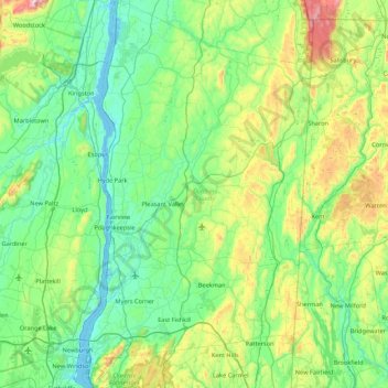 Mapa topográfico Dutchess County, altitud, relieve
