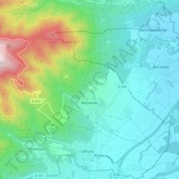 Mapa topográfico Wattwiller, altitud, relieve