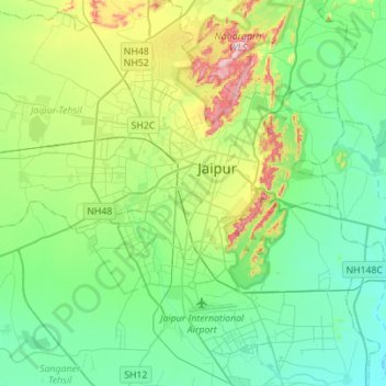 Mapa topográfico Jaipur Municipal Corporation, altitud, relieve