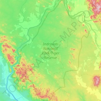 Mapa topográfico Indravati National Park, altitud, relieve