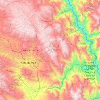 Mapa topográfico San Marcos, altitud, relieve