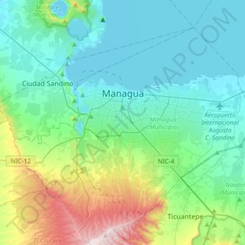 Mapa topográfico Managua (Municipio), altitud, relieve