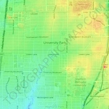 Mapa topográfico University Park, altitud, relieve