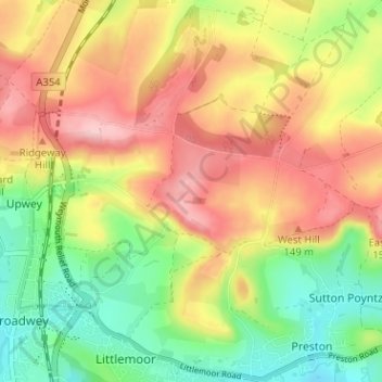 Mapa topográfico Bincombe, altitud, relieve