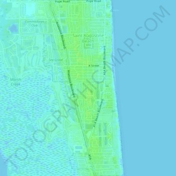 Mapa topográfico Saint Augustine Beach, altitud, relieve
