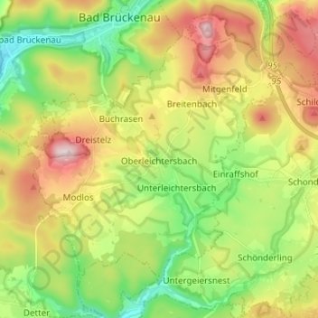 Mapa topográfico Oberleichtersbach, altitud, relieve