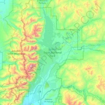 Mapa topográfico Grand Teton National Park, altitud, relieve