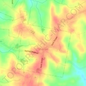 Mapa topográfico Sharon, altitud, relieve
