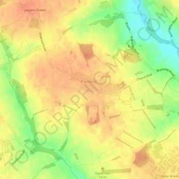 Mapa topográfico Panfield, altitud, relieve