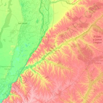 Mapa topográfico Departamento La Paz, altitud, relieve