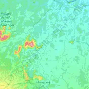 Mapa topográfico Puerto Viejo, altitud, relieve