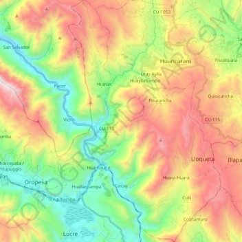 Mapa topográfico Caicay, altitud, relieve