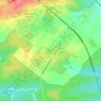 Mapa topográfico Henriville, altitud, relieve