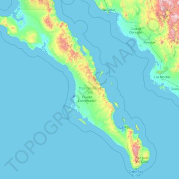 Mapa topográfico Baja California Sur, altitud, relieve