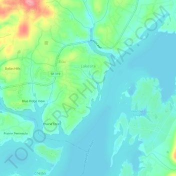 Mapa topográfico Lakesite, altitud, relieve