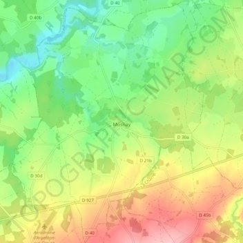 Mapa topográfico Mosnay, altitud, relieve