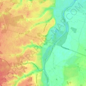 Mapa topográfico Mornay-sur-Allier, altitud, relieve