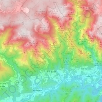 Mapa topográfico Saint-Julien, altitud, relieve