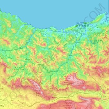 Mapa topográfico Gipuzkoa, altitud, relieve