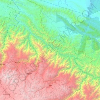 Mapa topográfico Coasa, altitud, relieve