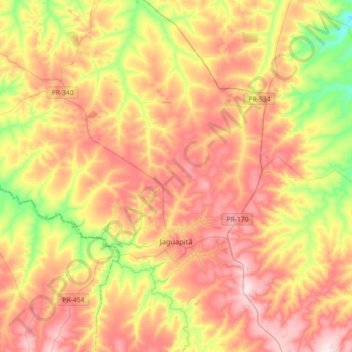 Mapa topográfico Jaguapitã, altitud, relieve