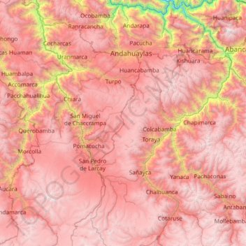 Mapa topográfico Andahuaylas, altitud, relieve