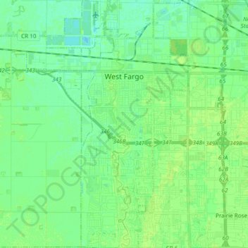 Mapa topográfico West Fargo, altitud, relieve