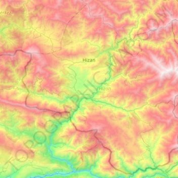 Mapa topográfico Hizan, altitud, relieve