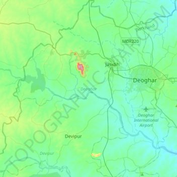 Mapa topográfico Deoghar, altitud, relieve