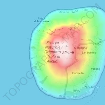 Mapa topográfico Riserva Naturale Orientata - Isola di Alicudi, altitud, relieve