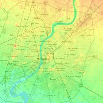 Mapa topográfico Ahmedabad City Taluka, altitud, relieve