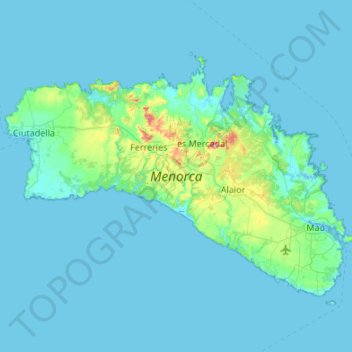 Mapa topográfico Minorque, altitud, relieve