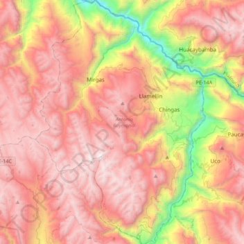 Mapa topográfico Antonio Raymondi, altitud, relieve