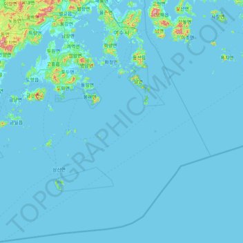 Mapa topográfico Yeosu, altitud, relieve