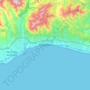 Mapa topográfico Marbella, altitud, relieve
