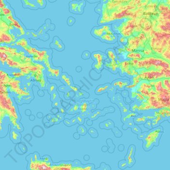 Mapa topográfico Aegean, altitud, relieve