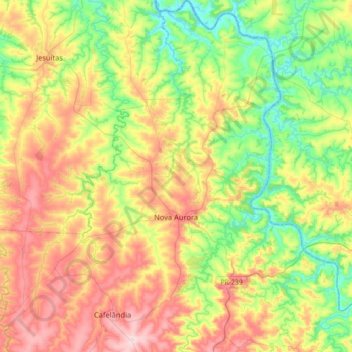 Mapa topográfico Nova Aurora, altitud, relieve