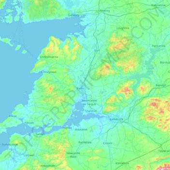 Mapa topográfico County Clare, altitud, relieve