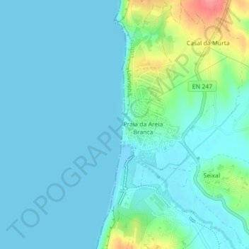 Mapa topográfico Praia da Areia Branca, altitud, relieve