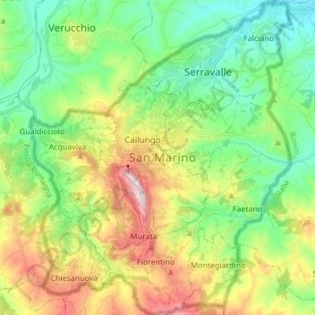 Mapa topográfico San Marino, altitud, relieve