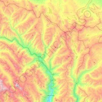 Mapa topográfico Huancaya, altitud, relieve
