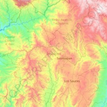 Mapa topográfico Teloloapan, altitud, relieve