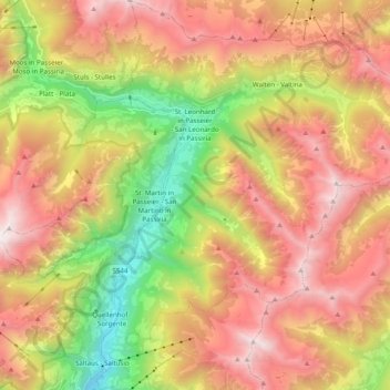 Mapa topográfico St. Leonhard in Passeier - San Leonardo in Passiria, altitud, relieve
