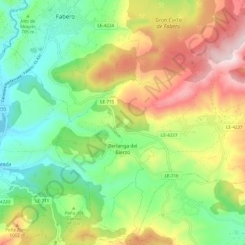 Mapa topográfico Berlanga del Bierzo, altitud, relieve