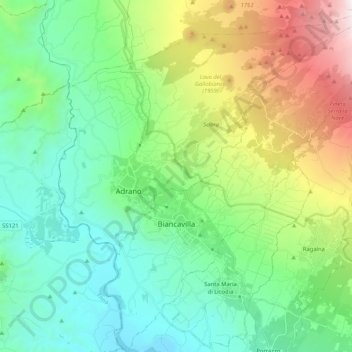 Mapa topográfico Biancavilla, altitud, relieve