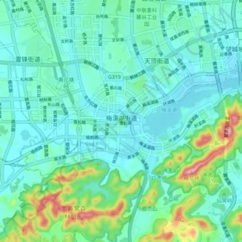 Mapa topográfico 梅溪湖街道, altitud, relieve