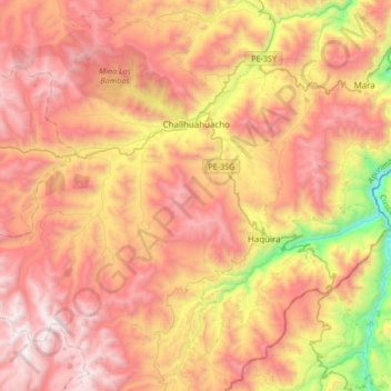 Mapa topográfico Challhuahuacho, altitud, relieve
